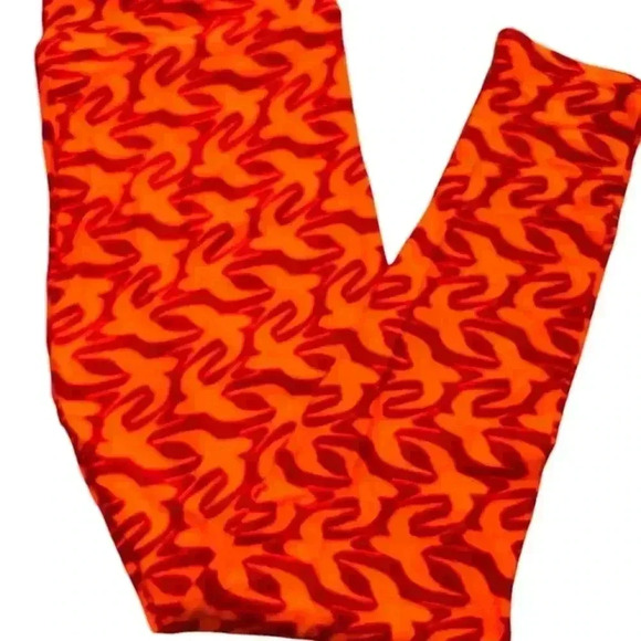 Lularoe TC orange sparrow bird leggings. OG designer Patrick fit & quality. - Picture 2 of 5